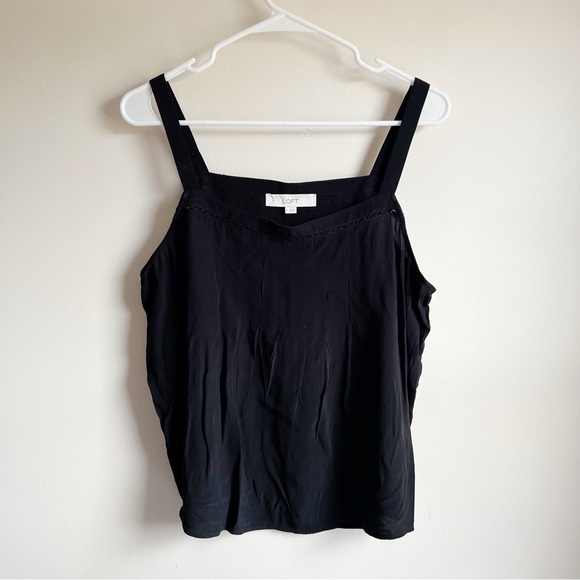 LOFT Tops - Loft Black Pintucked Square Neck Tank Top
